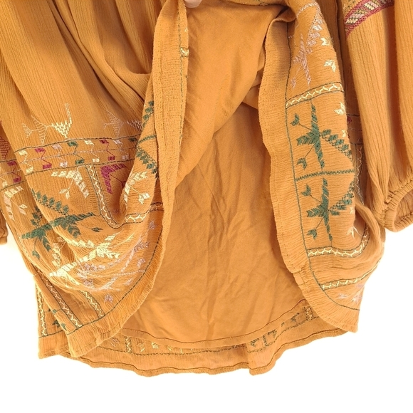 Free People Rhiannon Mustard Embroidered Mini Dress Boho - Sz Small - Picture 10 of 15